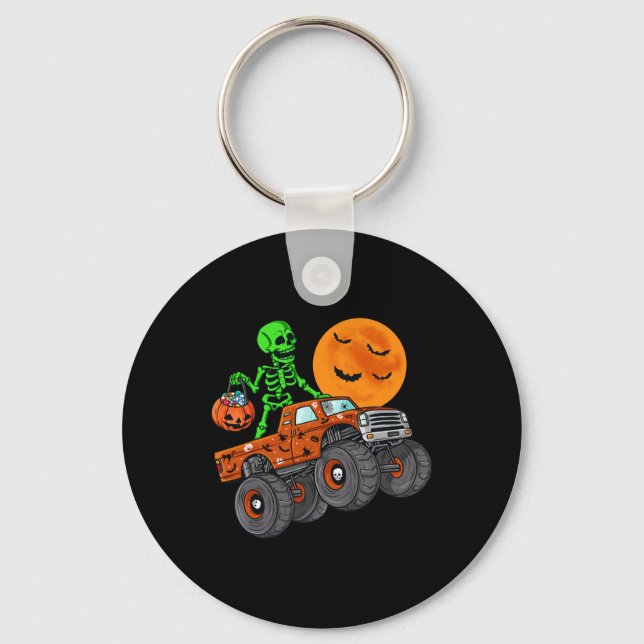 Halloween Skeleton Riding Monster Truck Toddler Bo Key Ring (Front)