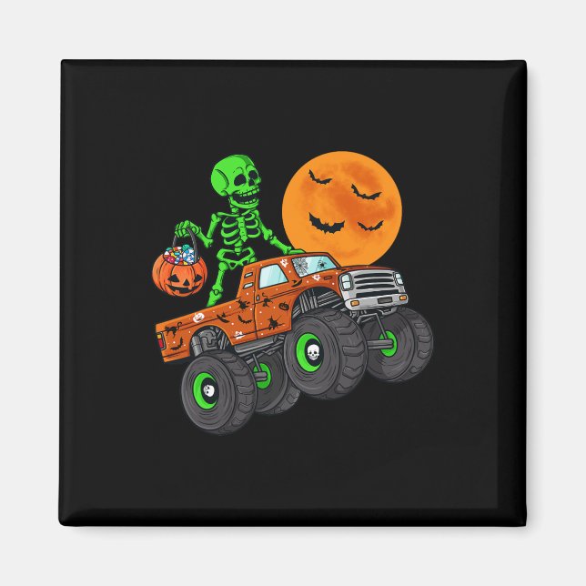 Halloween Skeleton Riding Monster Truck Toddler Bo Magnet (Front)