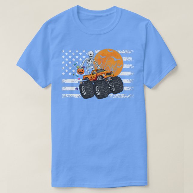 Halloween Skeleton Riding Monster Truck Toddler Bo T-Shirt (Design Front)