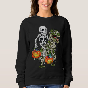 Halloween Skeleton Riding Mummy Dinosaur Rex  Pump Sweatshirt