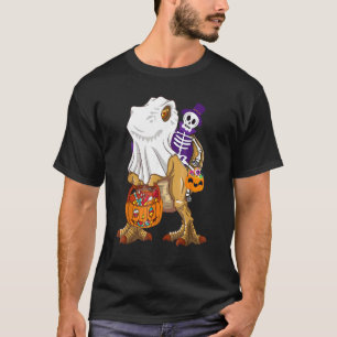 Halloween Skeleton Riding Mummy Dinosaur Rex Pump T-Shirt