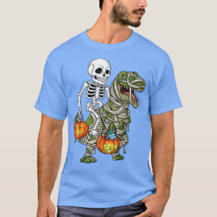 Halloween Skeleton Riding Mummy Dinosaur T Re Funn T-Shirt