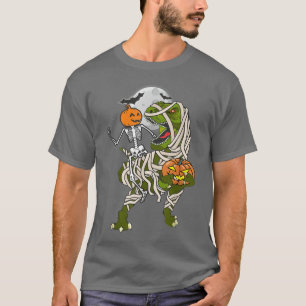 Halloween Skeleton Riding Mummy Dinosaur T Re Pump T-Shirt