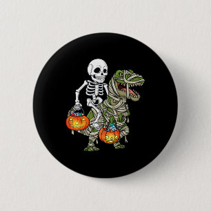 Halloween Skeleton Riding Mummy Dinosaur T Rex Fun 6 Cm Round Badge