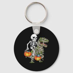 Halloween Skeleton Riding Mummy Dinosaur T Rex Fun Key Ring