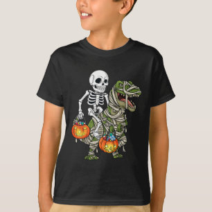 Halloween Skeleton Riding Mummy Dinosaur T Rex Fun T-Shirt
