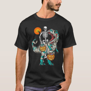 Halloween Skeleton Riding Mummy Dinosaur T Rex Pum T-Shirt