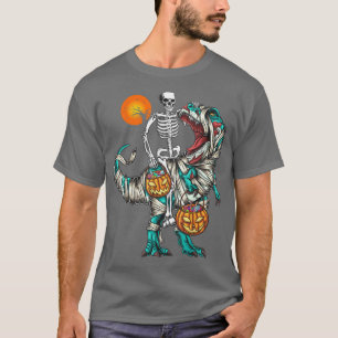 Halloween Skeleton Riding Mummy Dinosaur T rex Pum T-Shirt
