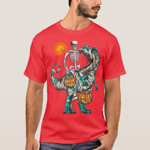 Halloween Skeleton Riding Mummy Dinosaur T rex Pum T-Shirt