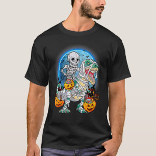 Halloween Skeleton Riding Mummy Dinosaurs rex Pump T-Shirt