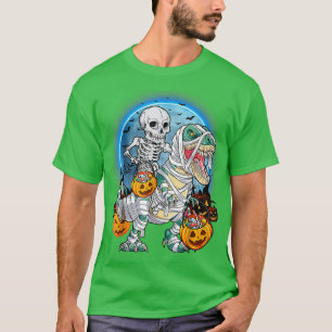 Halloween Skeleton Riding Mummy Dinosaurs T re Pum T-Shirt