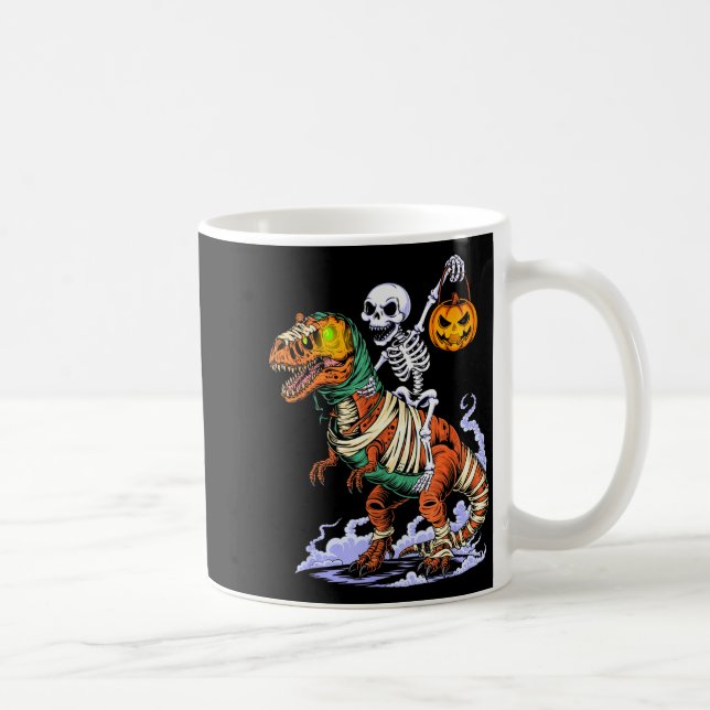 Halloween Skeleton Riding Mummy T Rex Dinosaur Sca Coffee Mug (Right)