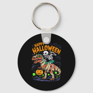 Halloween Skeleton Riding Mummy T Rex Dinosaur Sca Key Ring