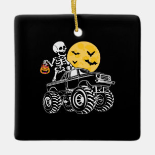 Halloween Skeleton Riding Truck Birthday Ceramic Ornament