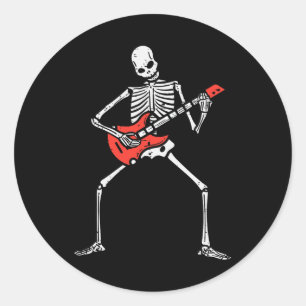Halloween Skeleton Rock Guitar Costume Rocker Men  Classic Round Sticker