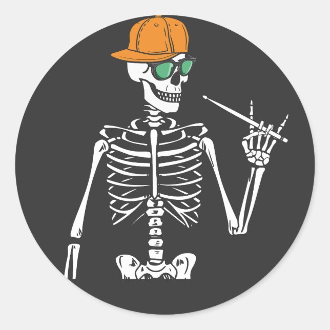 Halloween Skeleton Rock Hand Playing Drums Classic Round Sticker (Front)