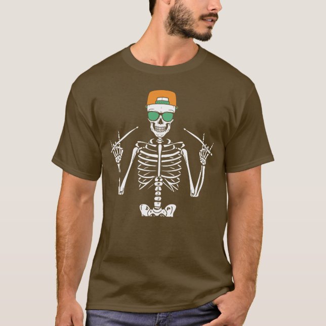 Halloween Skeleton Rock Hand Playing Drums Men T-S T-Shirt (Front)