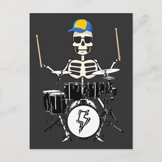 Halloween Skeleton Rock Hand Playing Drums Postcard (Front)