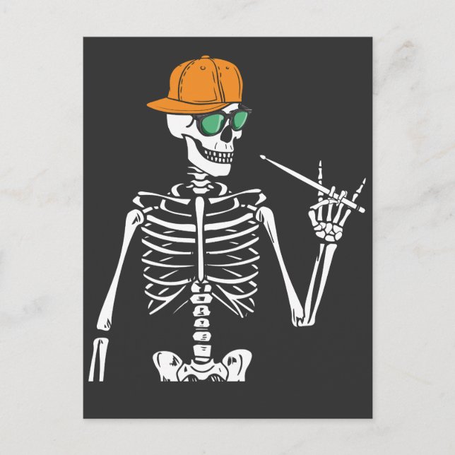 Halloween Skeleton Rock Hand Playing Drums Postcard (Front)