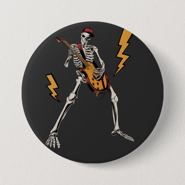 Halloween Skeleton Rock Hand Playing Guitar Round  7.5 Cm Round Badge (Front)