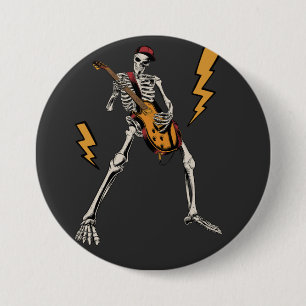 Halloween Skeleton Rock Hand Playing Guitar Round  7.5 Cm Round Badge
