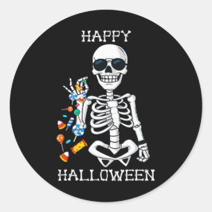 Halloween Skeleton Salting Candy Fun  Classic Round Sticker