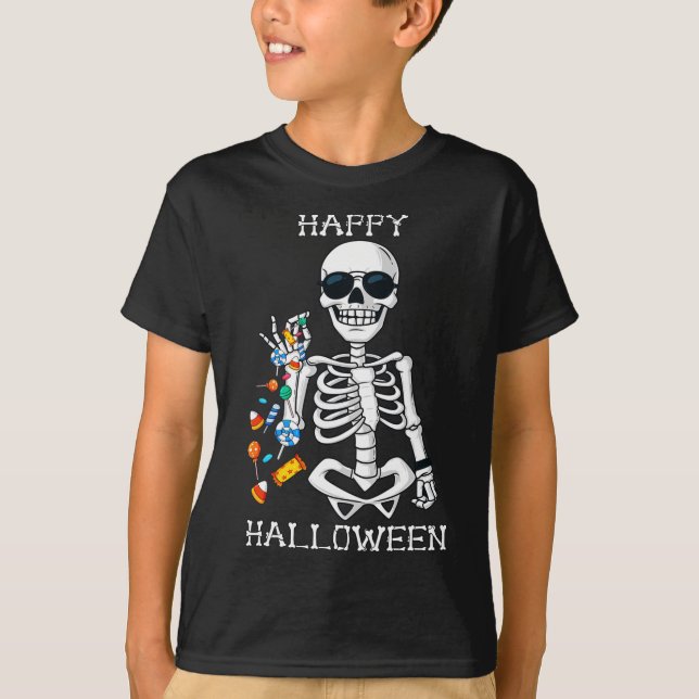 Halloween Skeleton Salting Candy Fun  T-Shirt (Front)