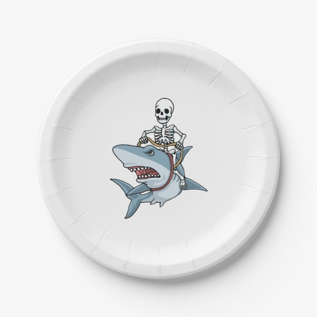 Halloween Skeleton Shark Funny Halloween Gift Paper Plate (Front)