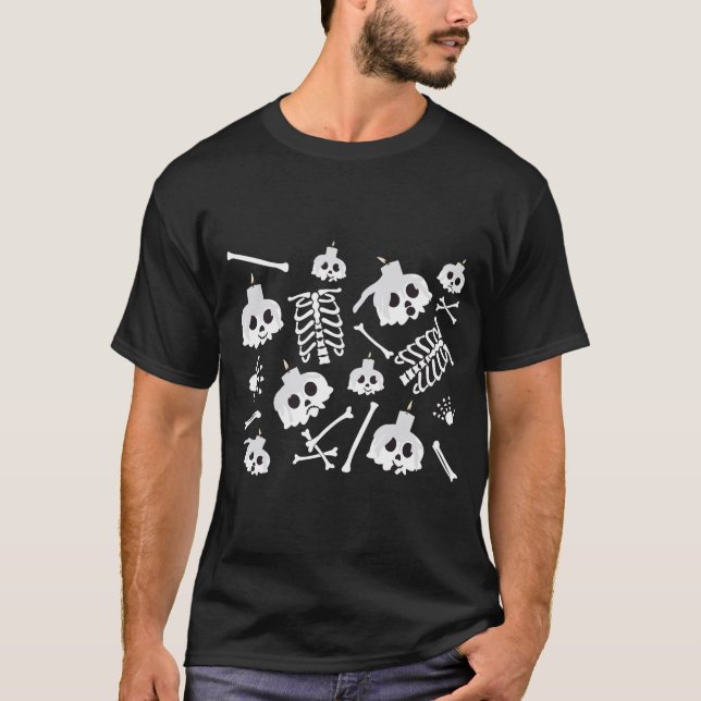 Halloween Skeleton Skull Bones Pattern T-Shirt (Front)