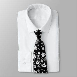 Halloween Skeleton Skull Bones Pattern Tie