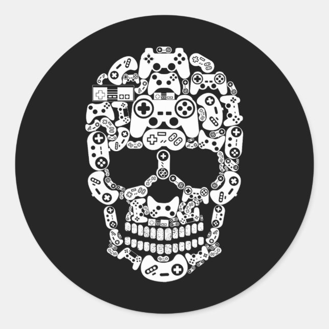Halloween Skeleton Skull Gamer Boys Men Controller Classic Round Sticker (Front)