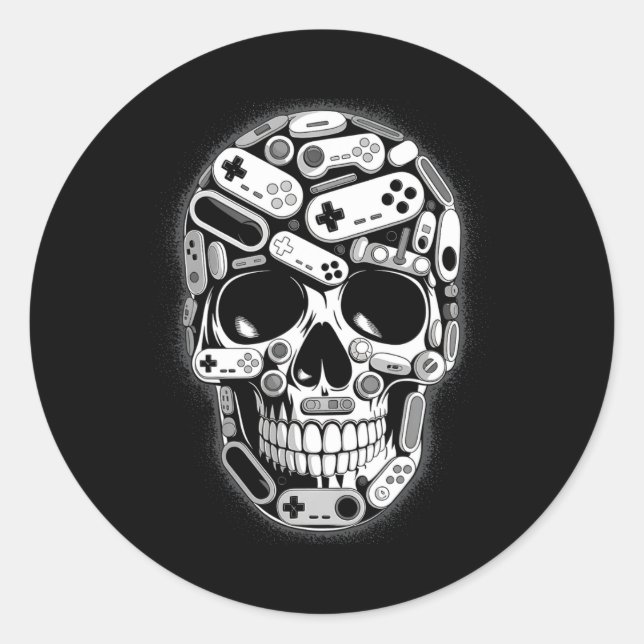 Halloween Skeleton Skull Gamer Boys Men Controller Classic Round Sticker (Front)