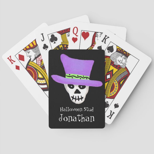Halloween Skeleton Skull Name Personalised Whimsy Playing Cards (Back)