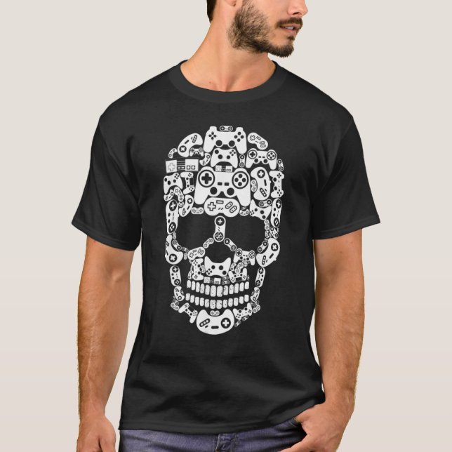 Halloween Skeleton Skull Video Gamer  Controller G T-Shirt (Front)