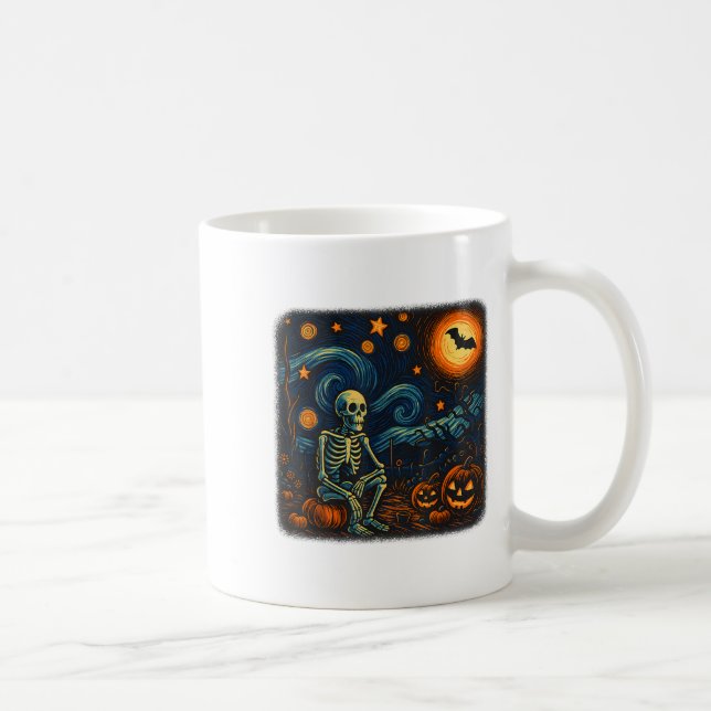 Halloween Skeleton Starry Night Van Gogh Pumpkin M Coffee Mug (Right)
