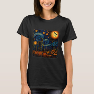 Halloween Skeleton Starry Night Van Gogh Pumpkin M T-Shirt