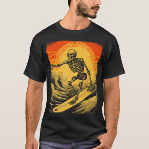 Halloween Skeleton Surfing Surfboard Spooky Season T-Shirt