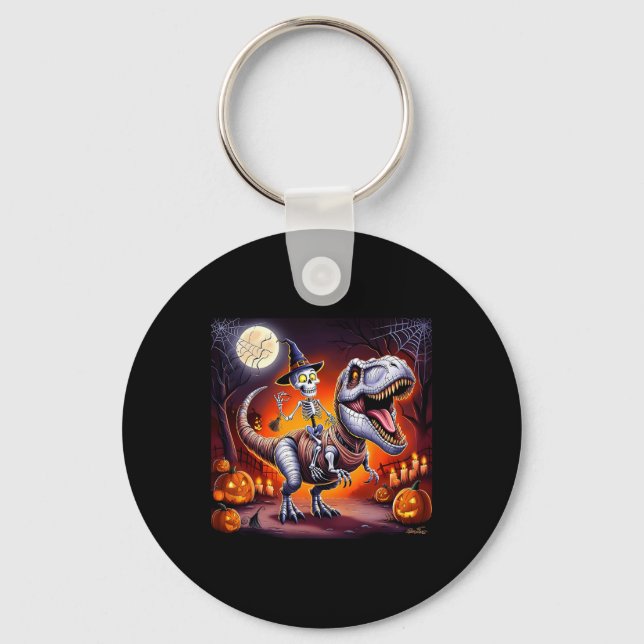 Halloween Skeleton T-rex Ride  Key Ring (Front)