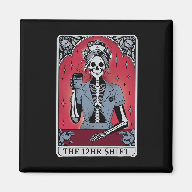 Halloween Skeleton Tarot Card The 12 Hours Shift N Magnet (Front)