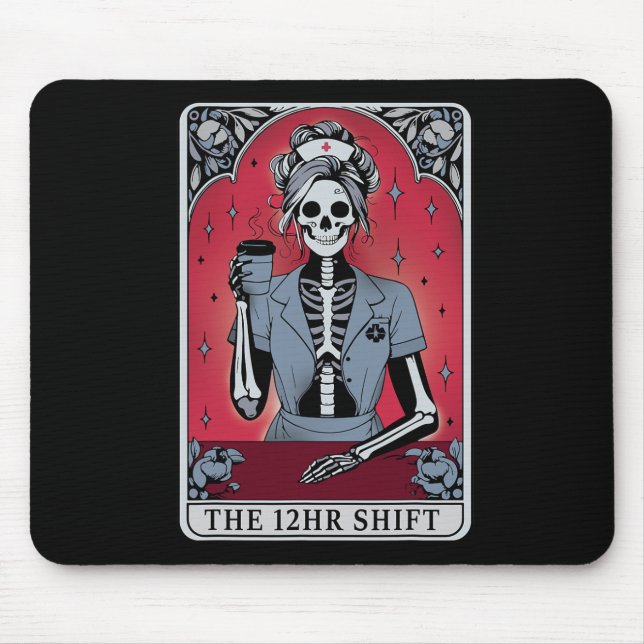 Halloween Skeleton Tarot Card The 12 Hours Shift N Mouse Pad (Front)