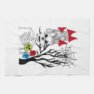 halloween skeleton tea towel
