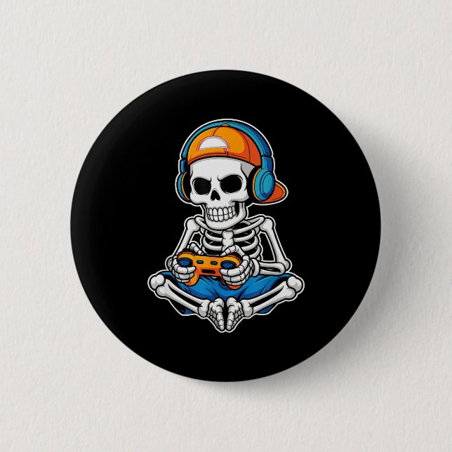 Halloween Skeleton Video Gamer Funny Gaming Boys M 6 Cm Round Badge (Front)