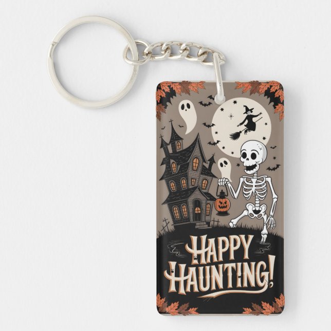 Halloween Skeleton Vintage and pumpkin Key Ring (Front)