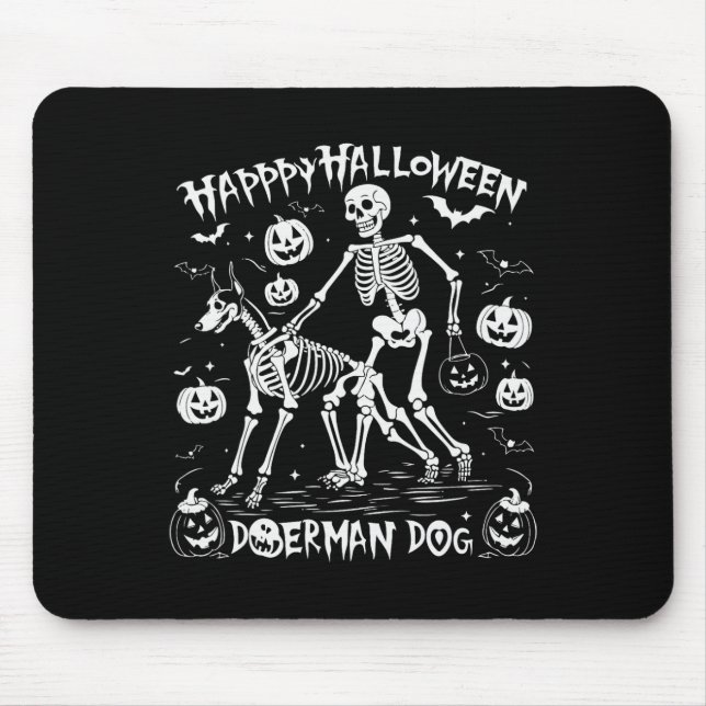 Halloween Skeleton Walking Doberman Dog  Mouse Pad (Front)