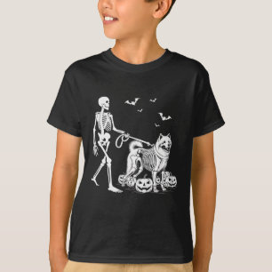 Halloween Skeleton Walking Samoyed Dog T-Shirt