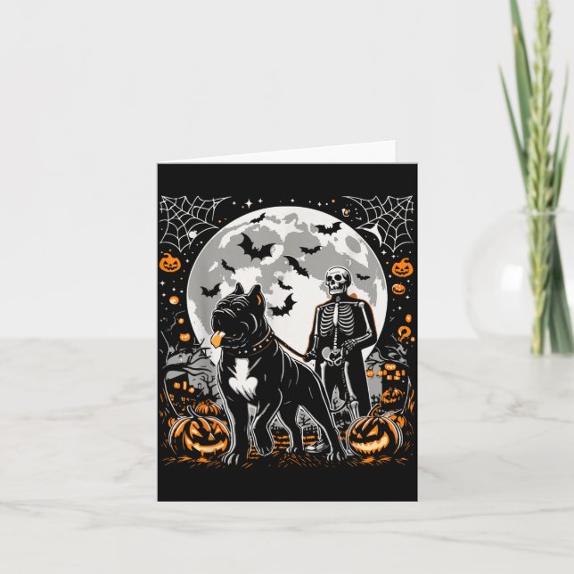 Halloween Skeleton Walking Skeletal Cane Corso Dog Card (Front)