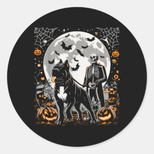Halloween Skeleton Walking Skeletal Cane Corso Dog Classic Round Sticker