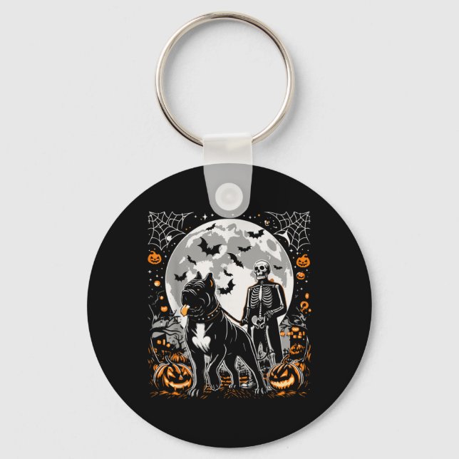 Halloween Skeleton Walking Skeletal Cane Corso Dog Key Ring (Front)