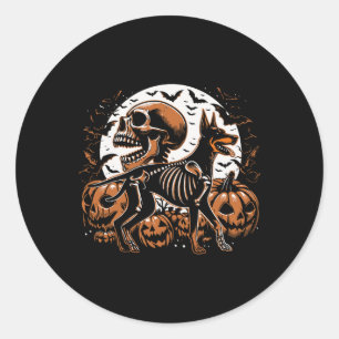 Halloween Skeleton Walking Skeletal Doberman Dog  Classic Round Sticker