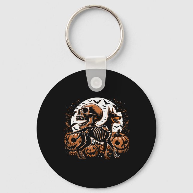 Halloween Skeleton Walking Skeletal Doberman Dog  Key Ring (Front)